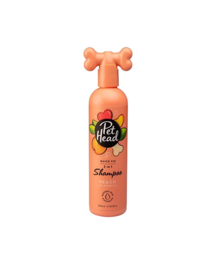 frasco de shampoo Pet Head cor pêssego com tampa em forma de osso