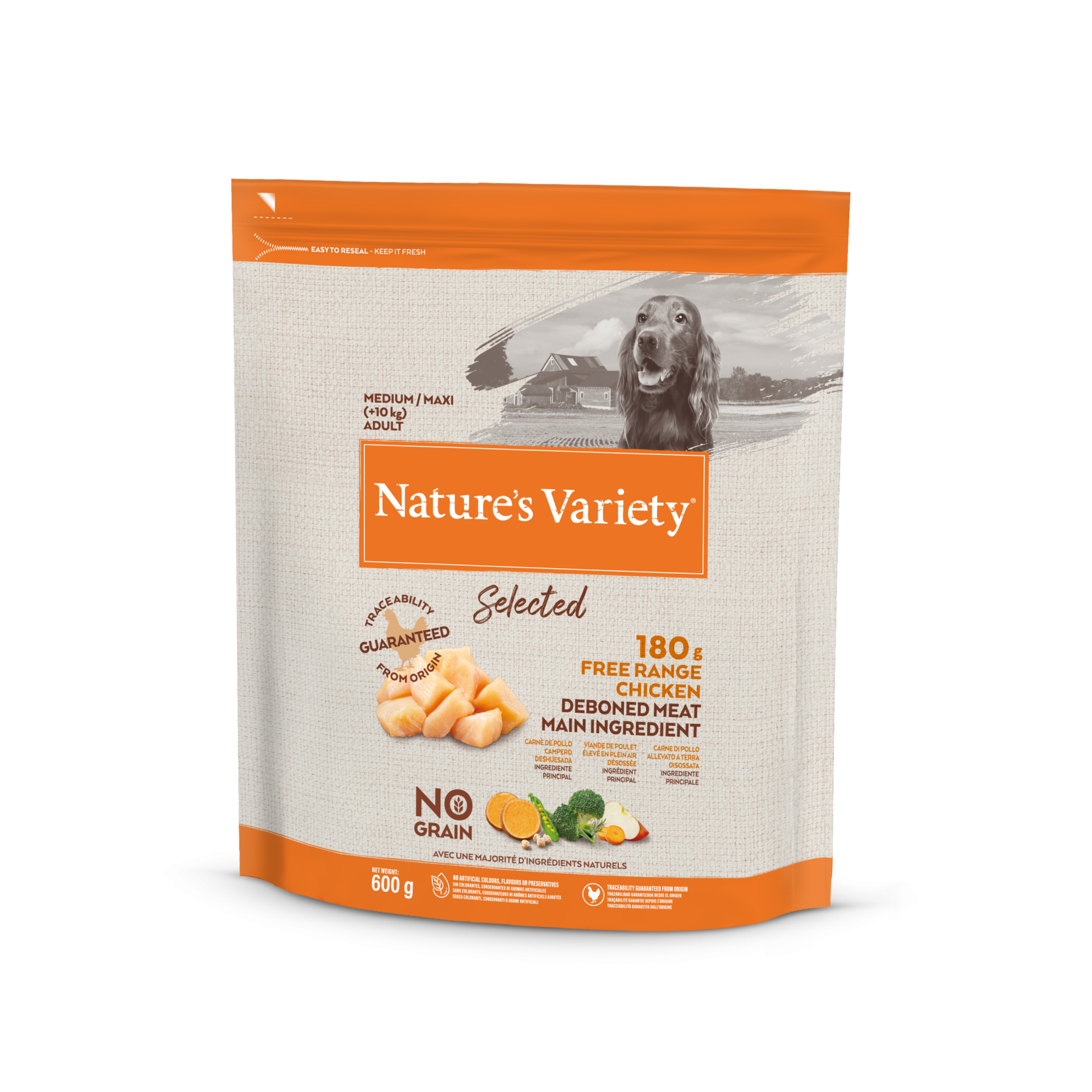Embalagem Nature's Variety comida para cães com frango