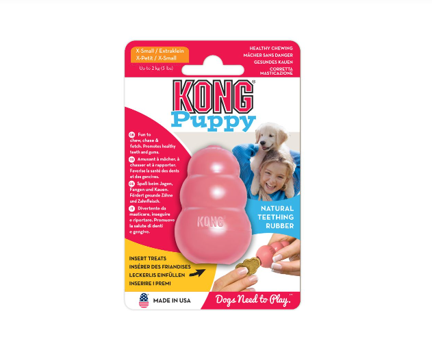 Embalagem com brinquedo KONG Puppy rosa para cães em borracha natural