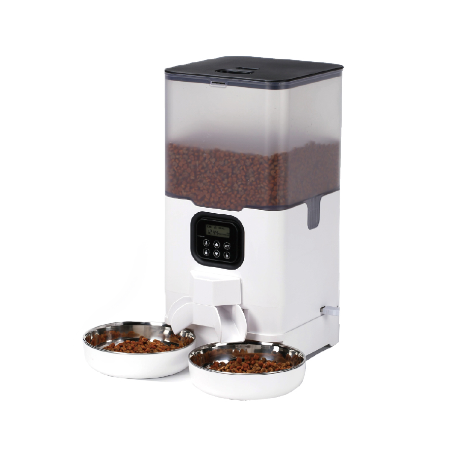 Doseador automático de ração com duas taças de aço inox