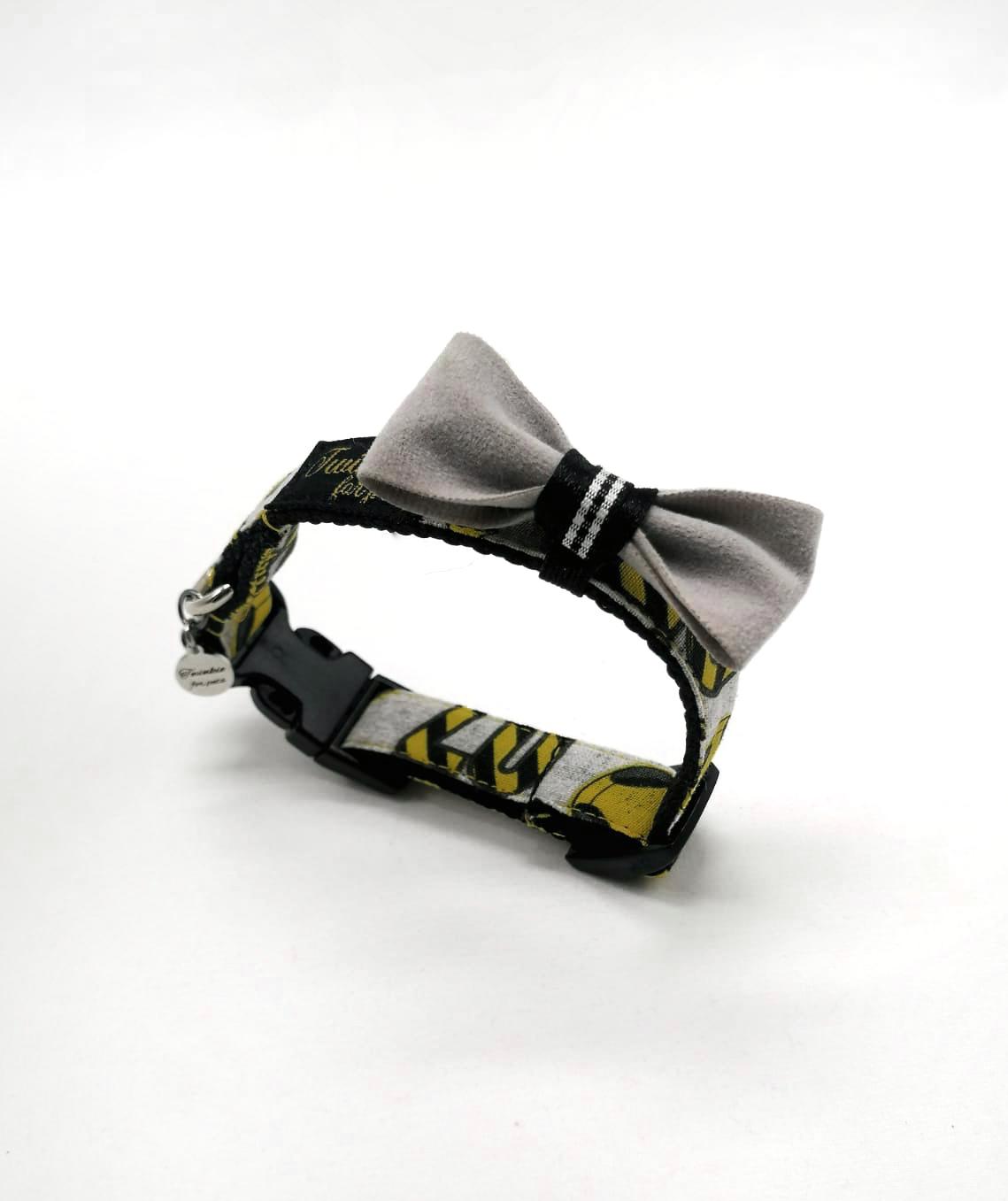 Coleira para animal de estimação com laço cinza