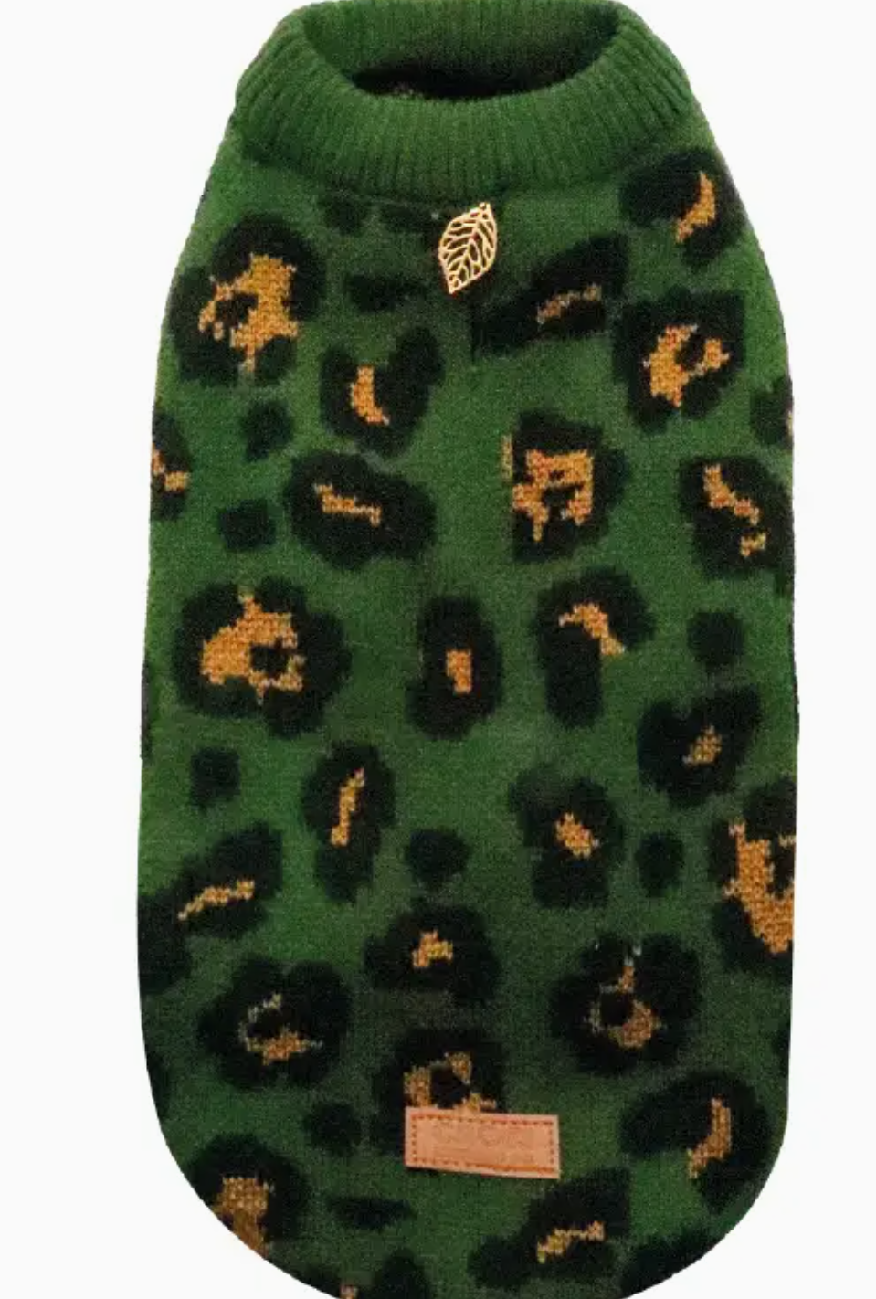 Camisola para cão verde com padrão de manchas pretas e castanhas