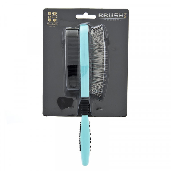 Escova dupla para cabelo azul e preta com embalagem preta