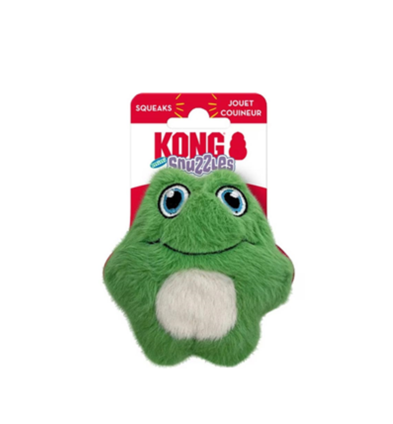 Brinquedo para cão KONG Smuzzles verde em peluche com olhos azuis e barriga branca