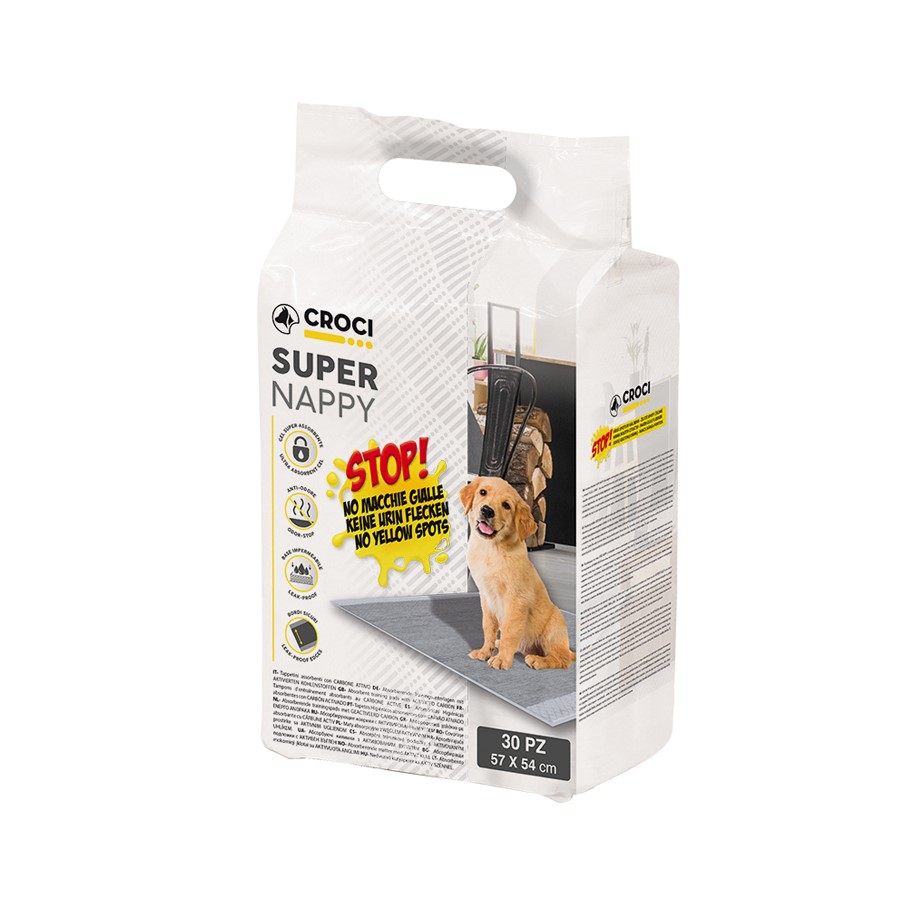Pacote branco de fraldas para cão Croci Super Nappy com texto e imagem de cachorro