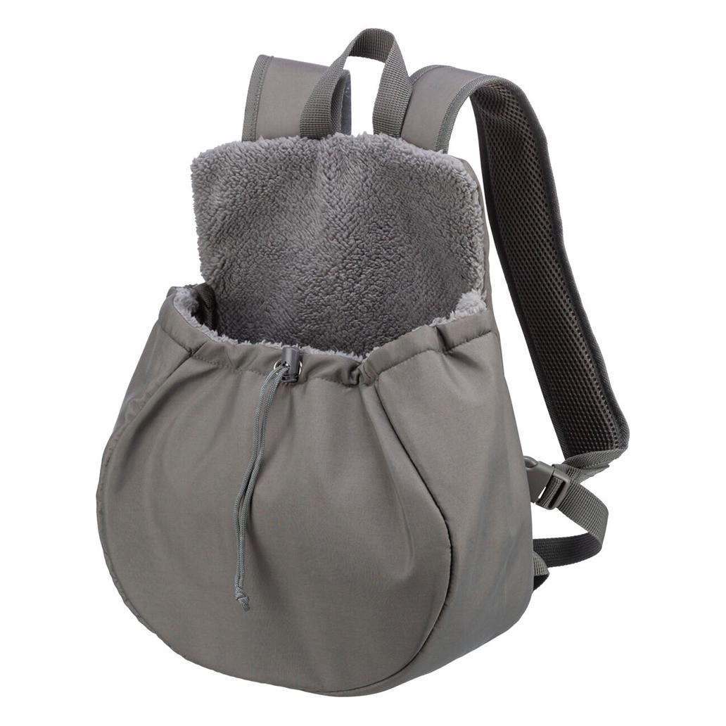 Mochila cinzenta com interior felpudo e cordão de aperto