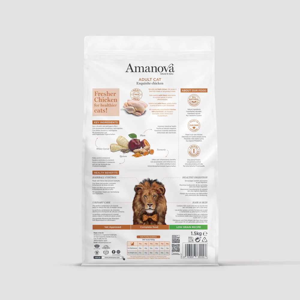 Embalagem branca de ração para gatos Amanova Exquisite Chicken