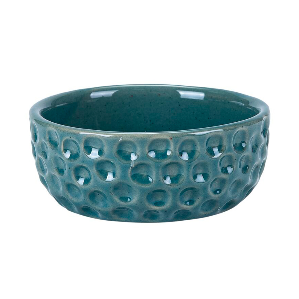 Tigela de cerâmica azul com textura em relevo