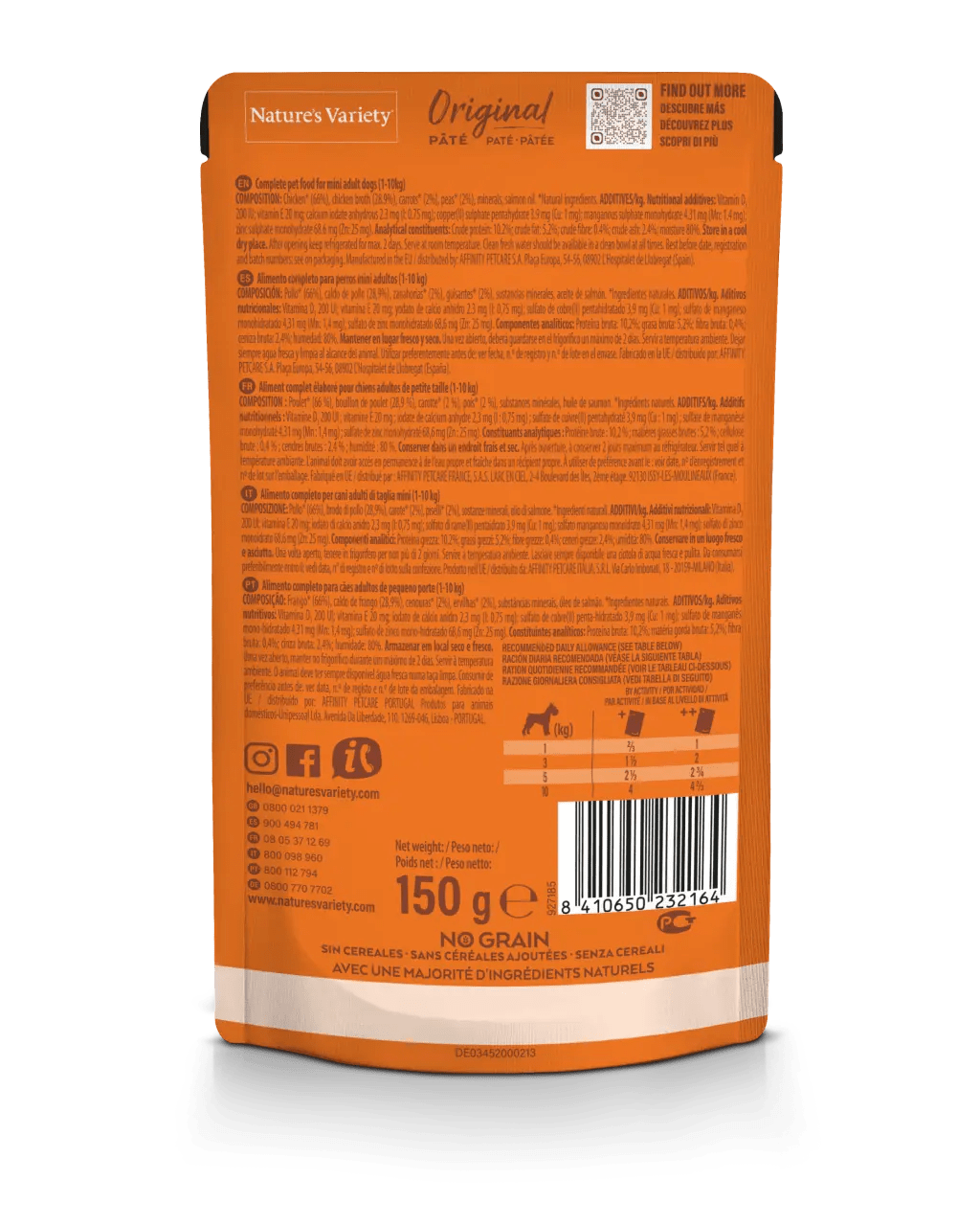 Pacote laranja de comida para animais Nature's Variety Original Pâté com texto informativo detalhado