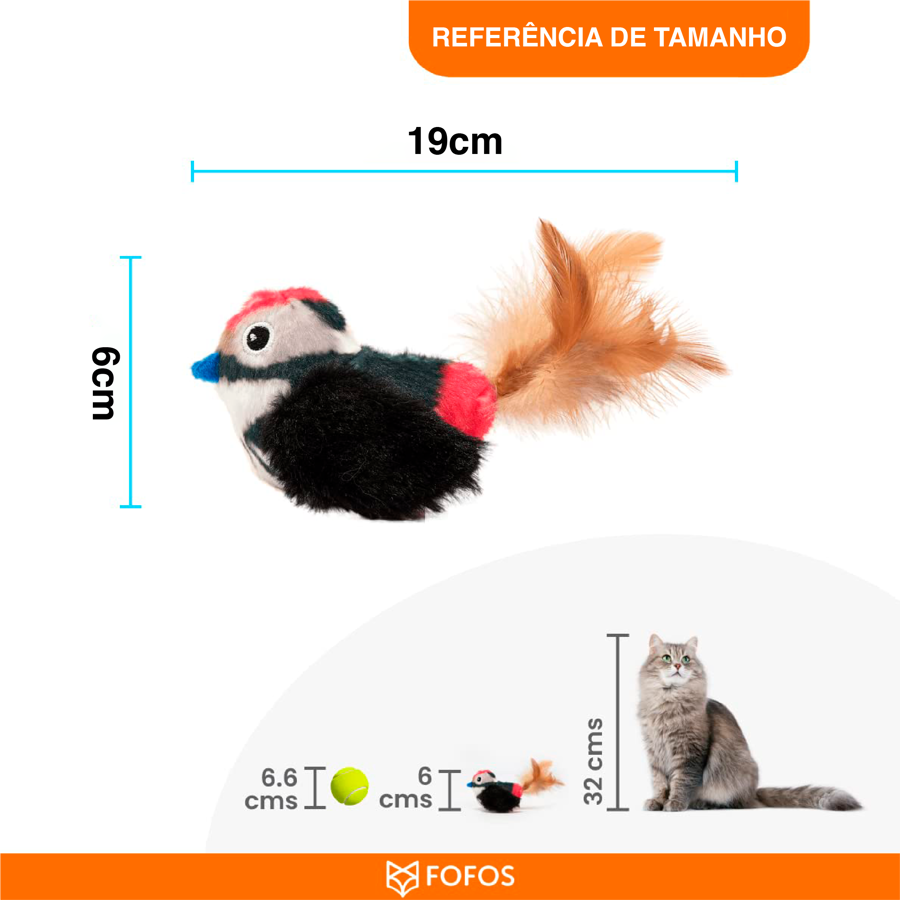 Brinquedo para gato em forma de pássaro colorido com penas, 19cm x 6cm