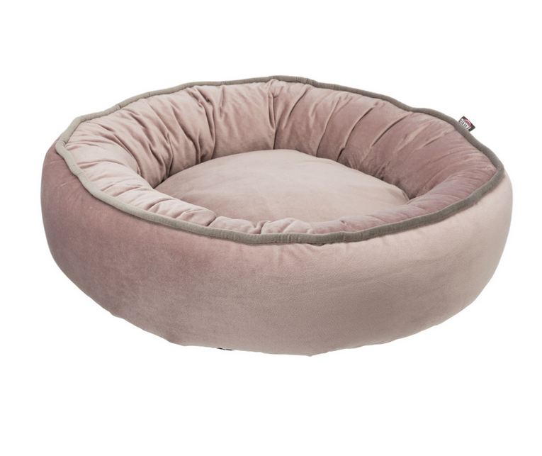 Cama para animais de estimação redonda rosa e cinza aveludada