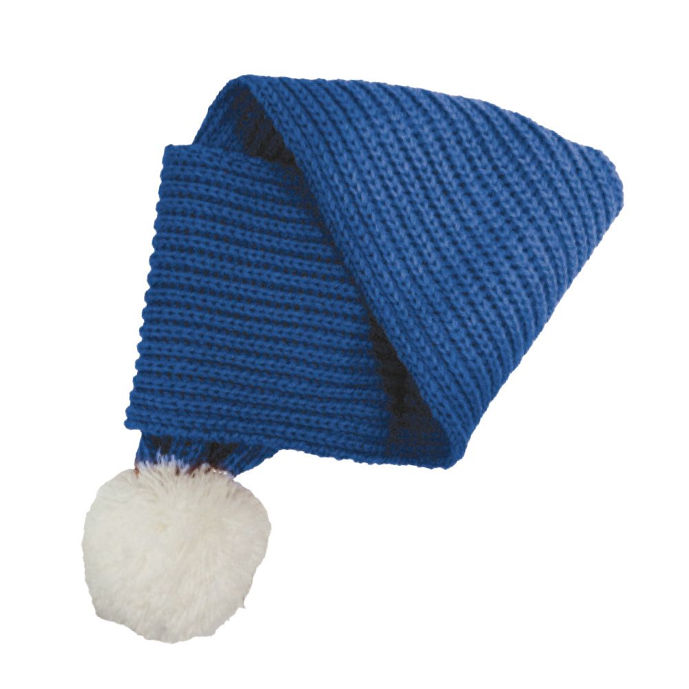 Gorro azul de malha com pompom branco