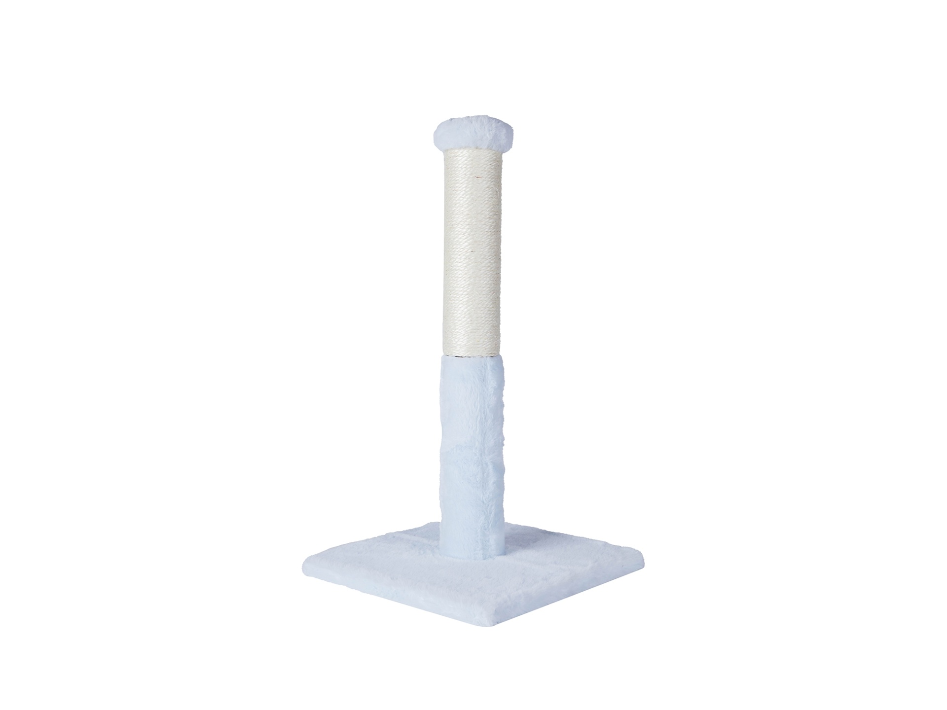 Arranhador para gatos branco com base quadrada e poste em sisal