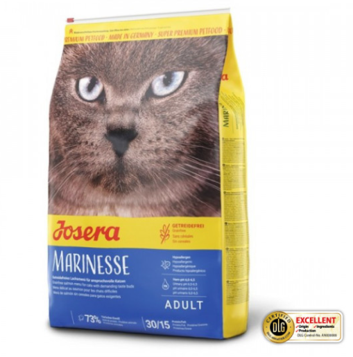 Saco de comida para gato Josera Marinesse com imagem de gato cinzento