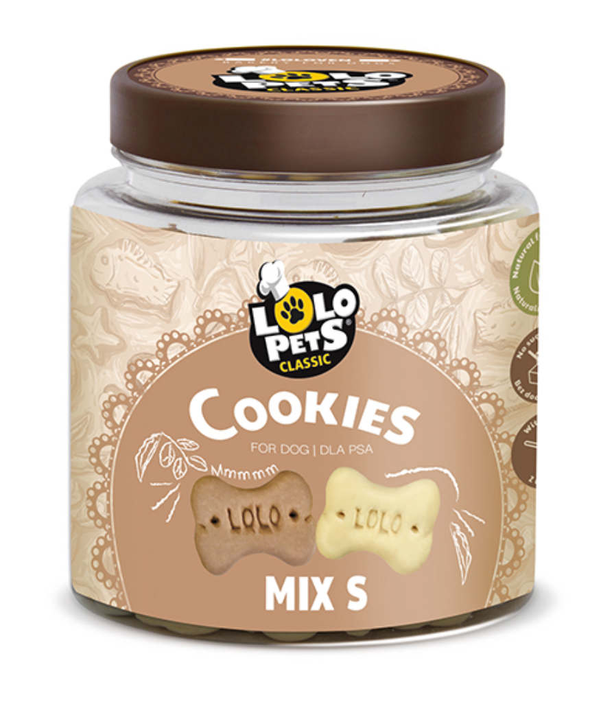 Frasco com biscoitos para cães da marca LOLO PETS CLASSIC