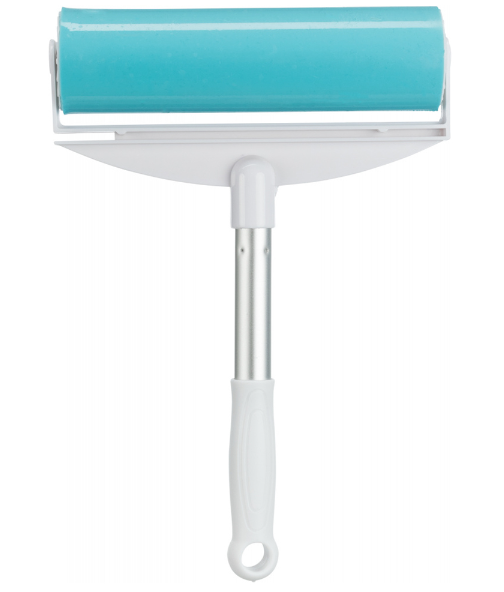 Rolo adesivo para remover pêlos com pega branca e rolo azul celeste