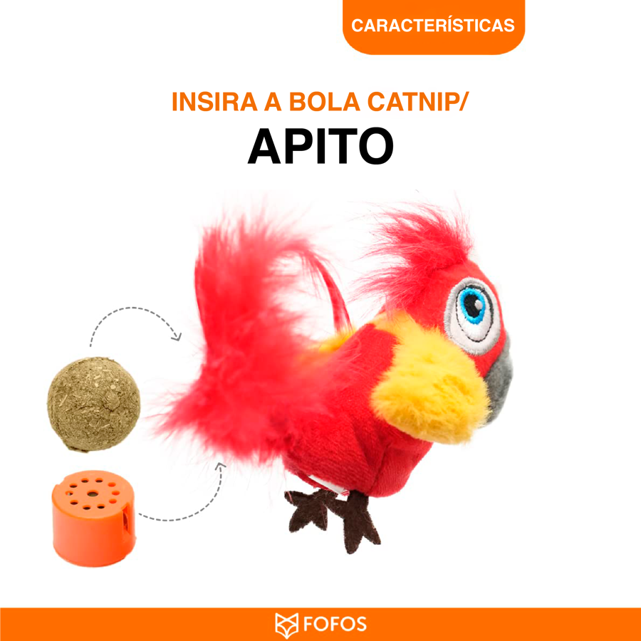 Brinquedo de gato pássaro colorido com bola catnip e apito