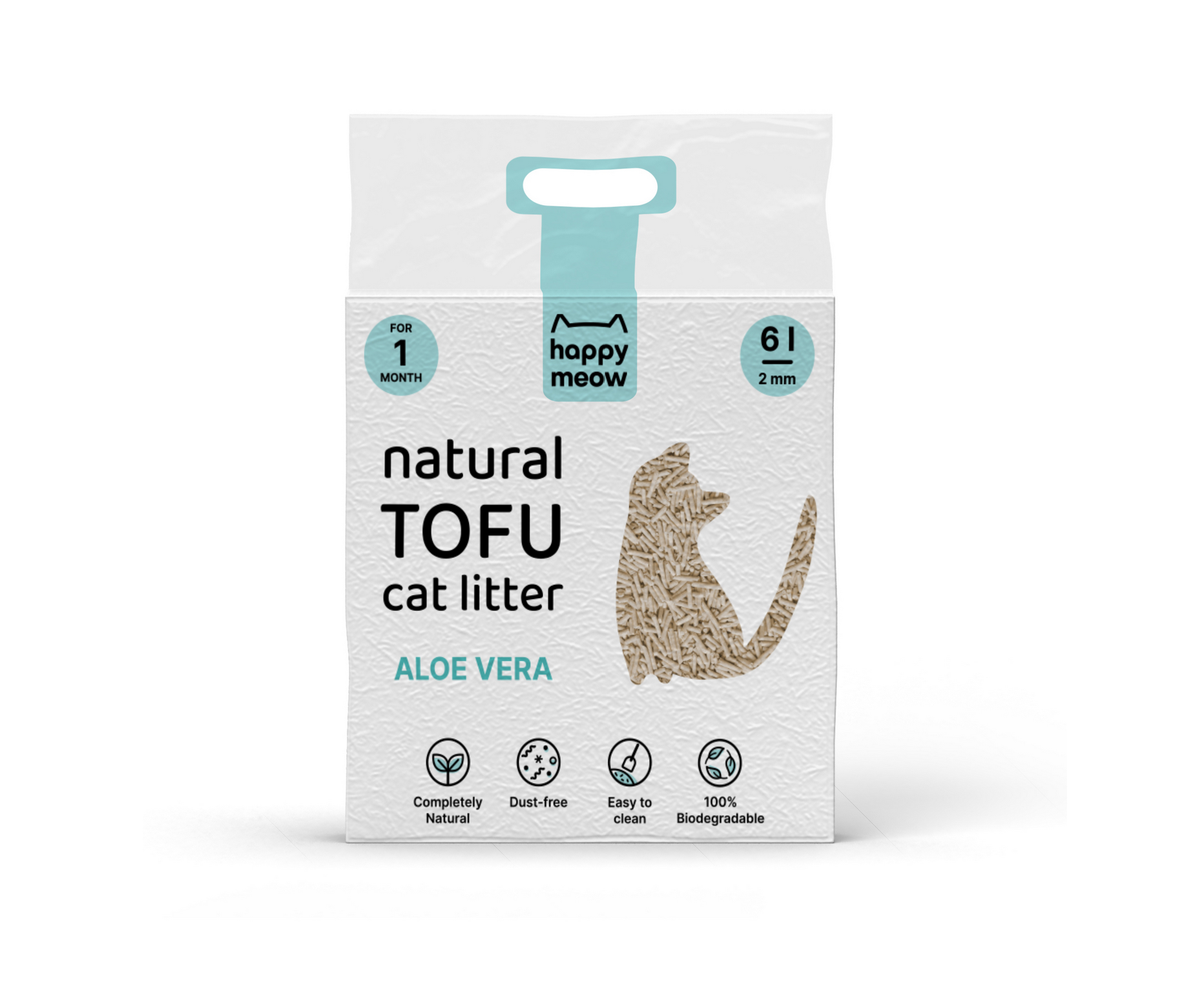 Embalagem branca de areia natural para gatos happy meow com TOFU e aloe vera