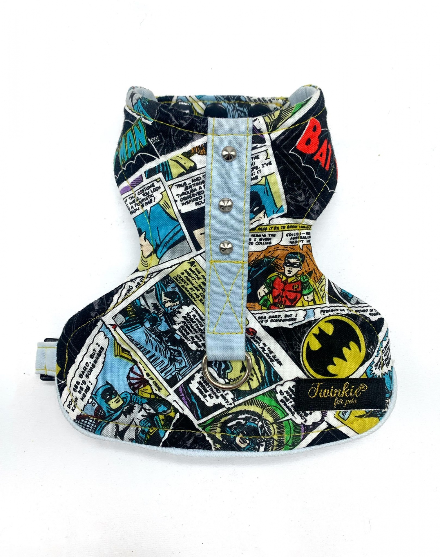 Peitoral para cão com estampado de banda desenhada Batman em tecido colorido