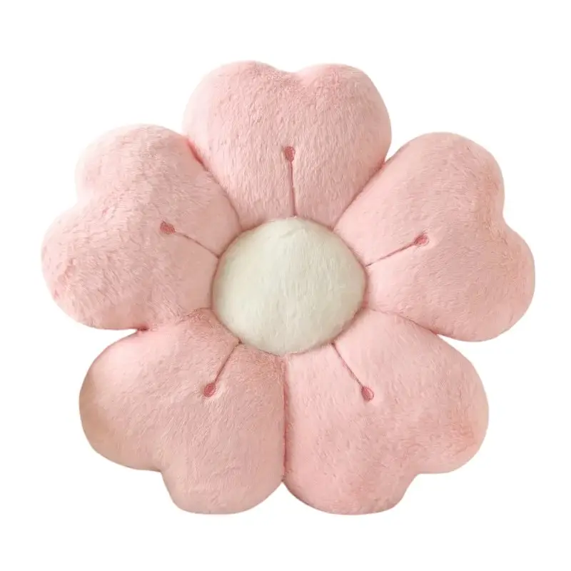 Almofada em forma de flor cor de rosa com centro branco