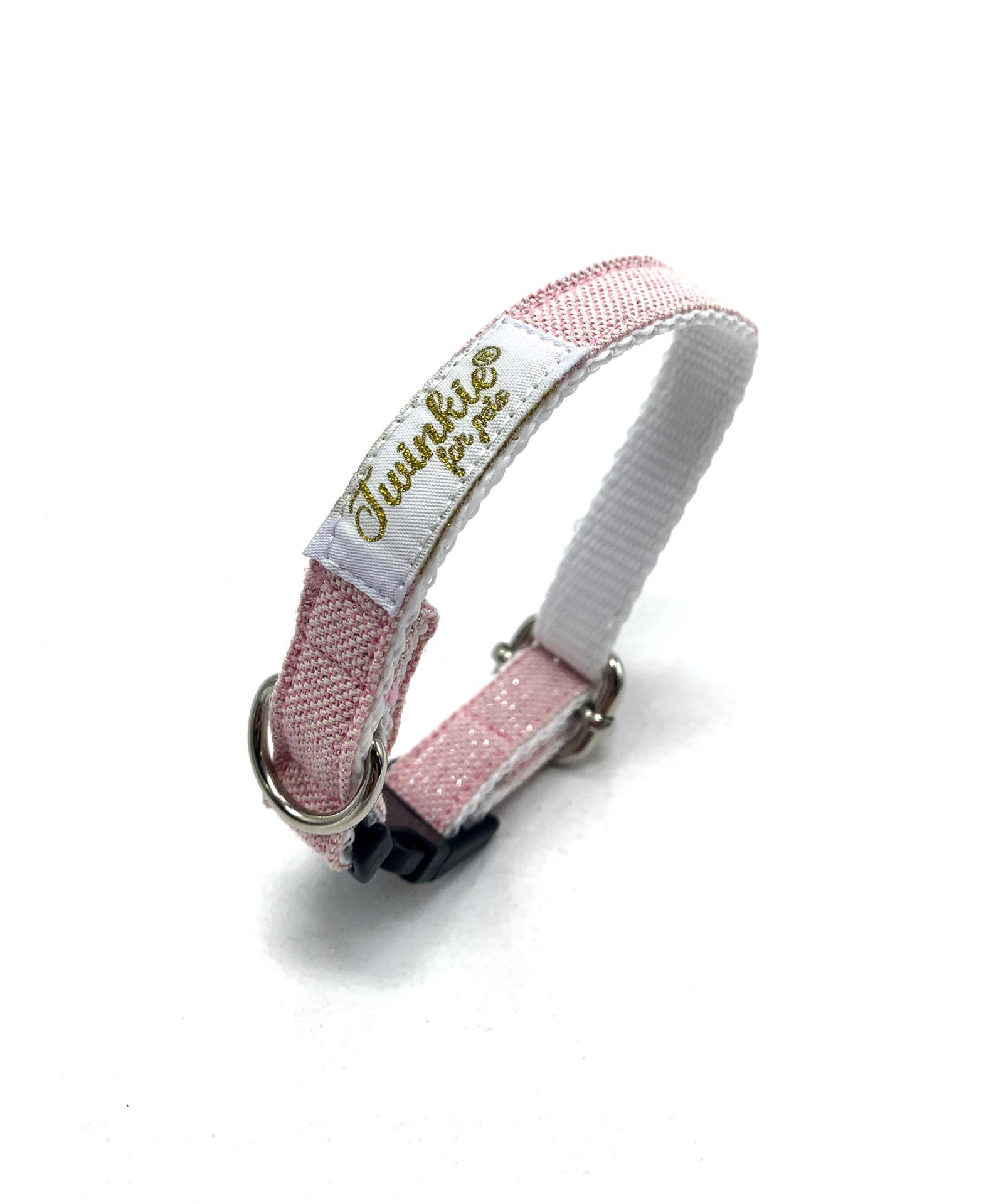 Coleira rosa e branca para animal de estimação com etiqueta Twinkle