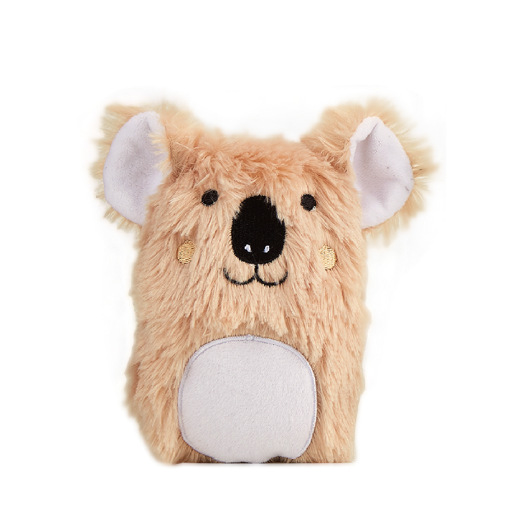 Pelúcia em forma de cabeça de coala castanho claro com orelhas brancas