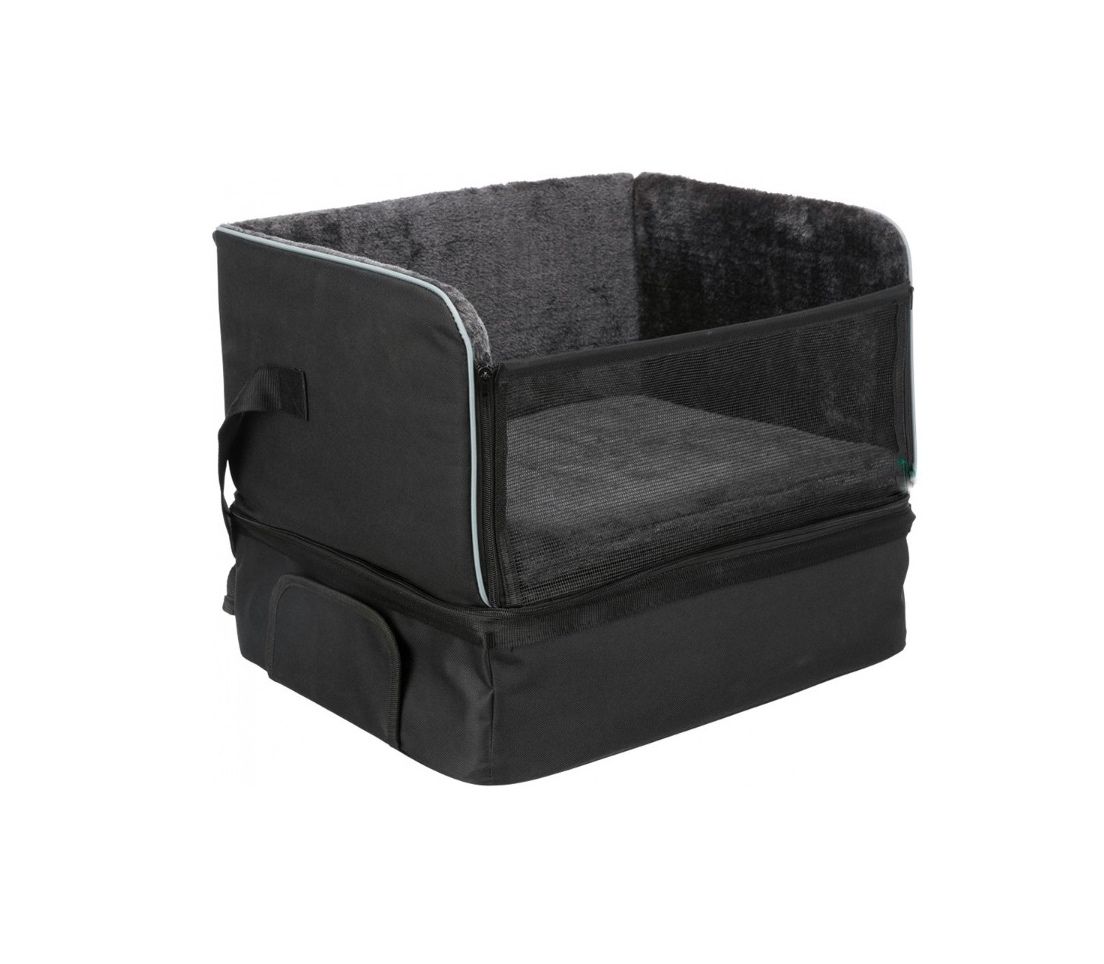 Banheira/cama para animais de estimação preta com interior cinzento e rede nas laterais