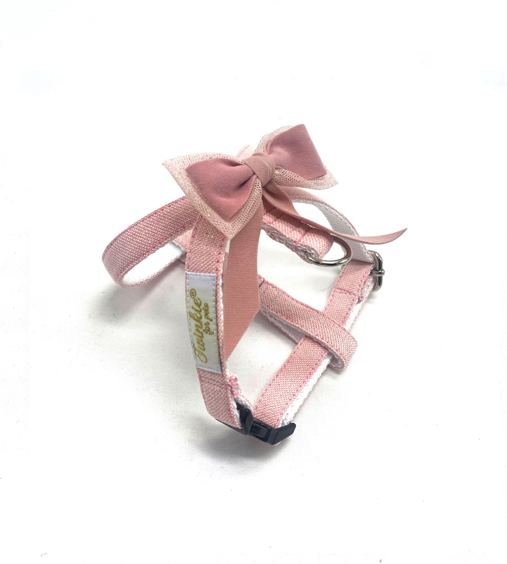 Coleira rosa claro para animal com laço