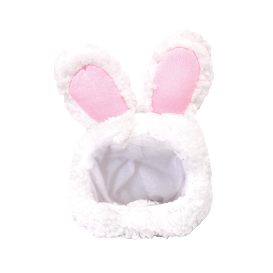 Gorro de coelho branco com orelhas cor de rosa e branco