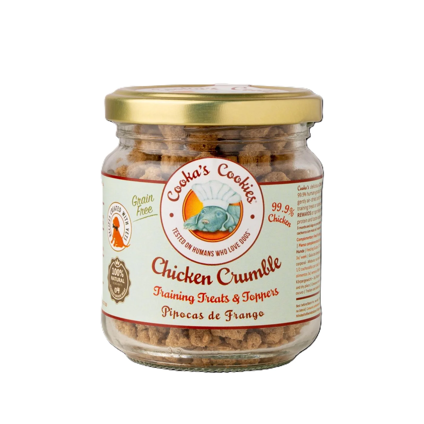 Pote de petiscos para cães Chicken Crumble Cookas Cookies
