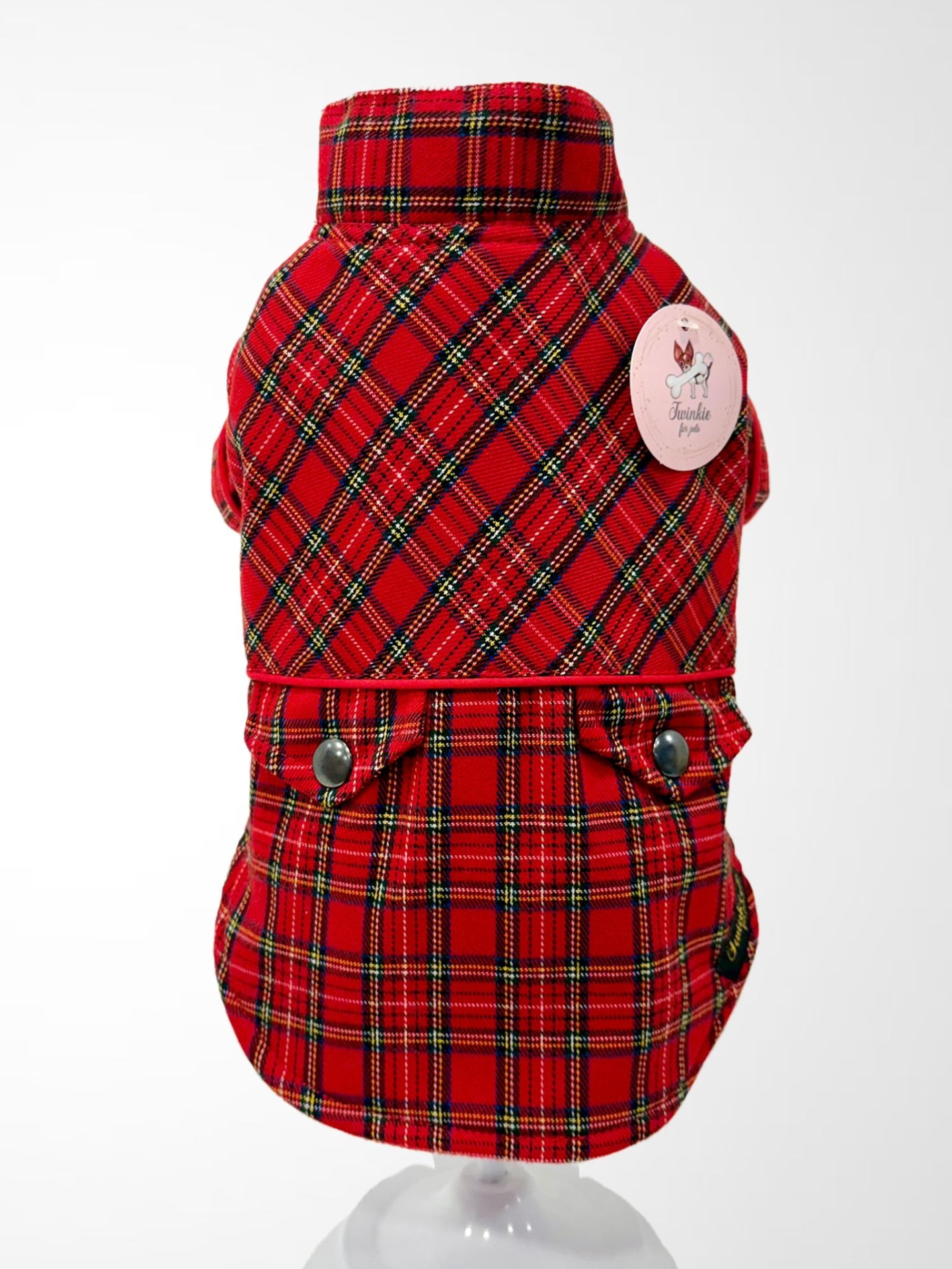 Casaco vermelho xadrez para cão com etiqueta Twinkie for pets