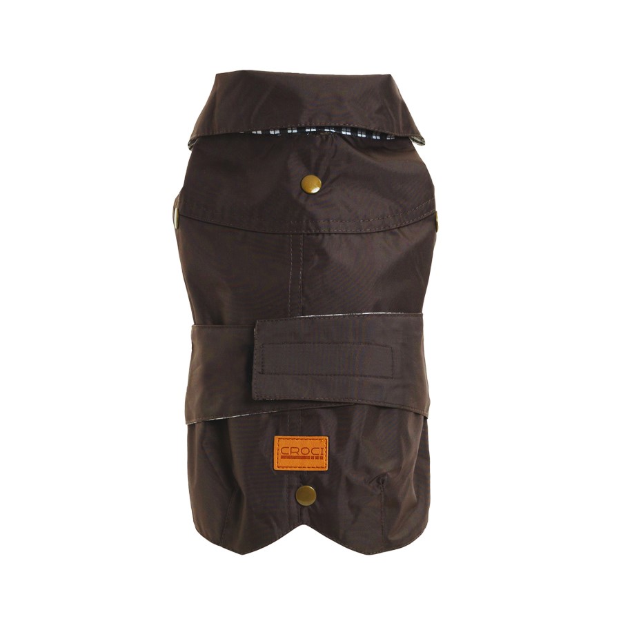 Casaco para cão castanho escuro com gola e fecho de botões