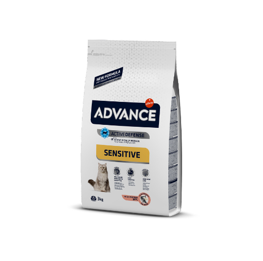 Pacote branco de ração para gatos Advance Sensitive 3kg