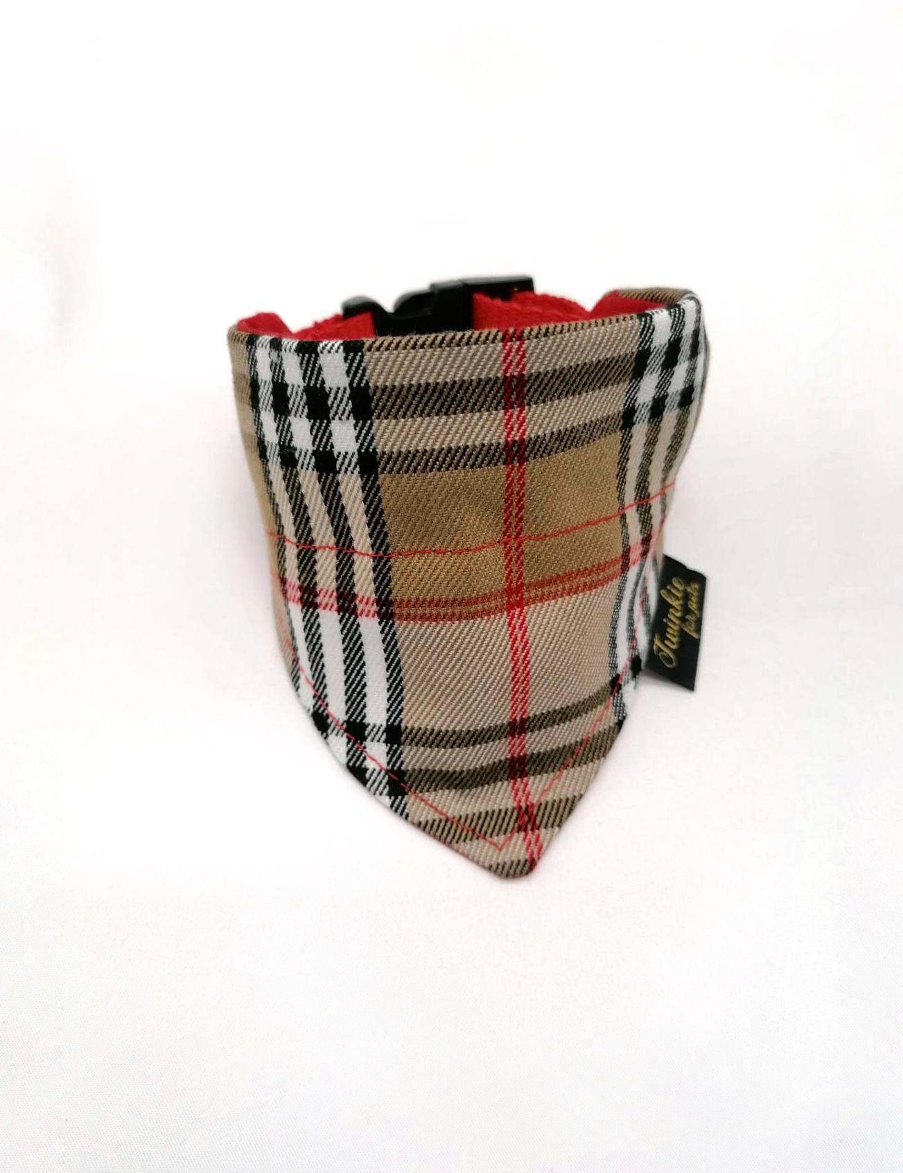 Bandana para animal xadrez bege com fecho preto