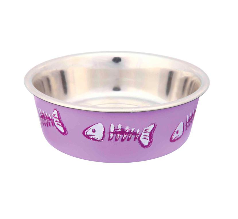 Comedouro de metal lilás com espinhas de peixe para animais