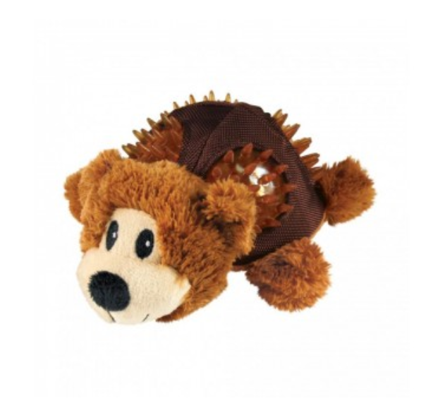 Brinquedo para cães em forma de urso de pelúcia com corpo texturizado e pontas de plástico