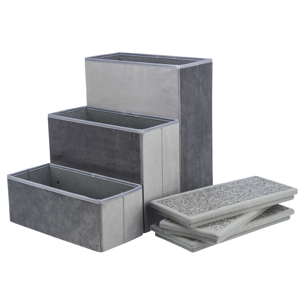 Três vasos rectangulares cinzentos com tampas plano ao lado