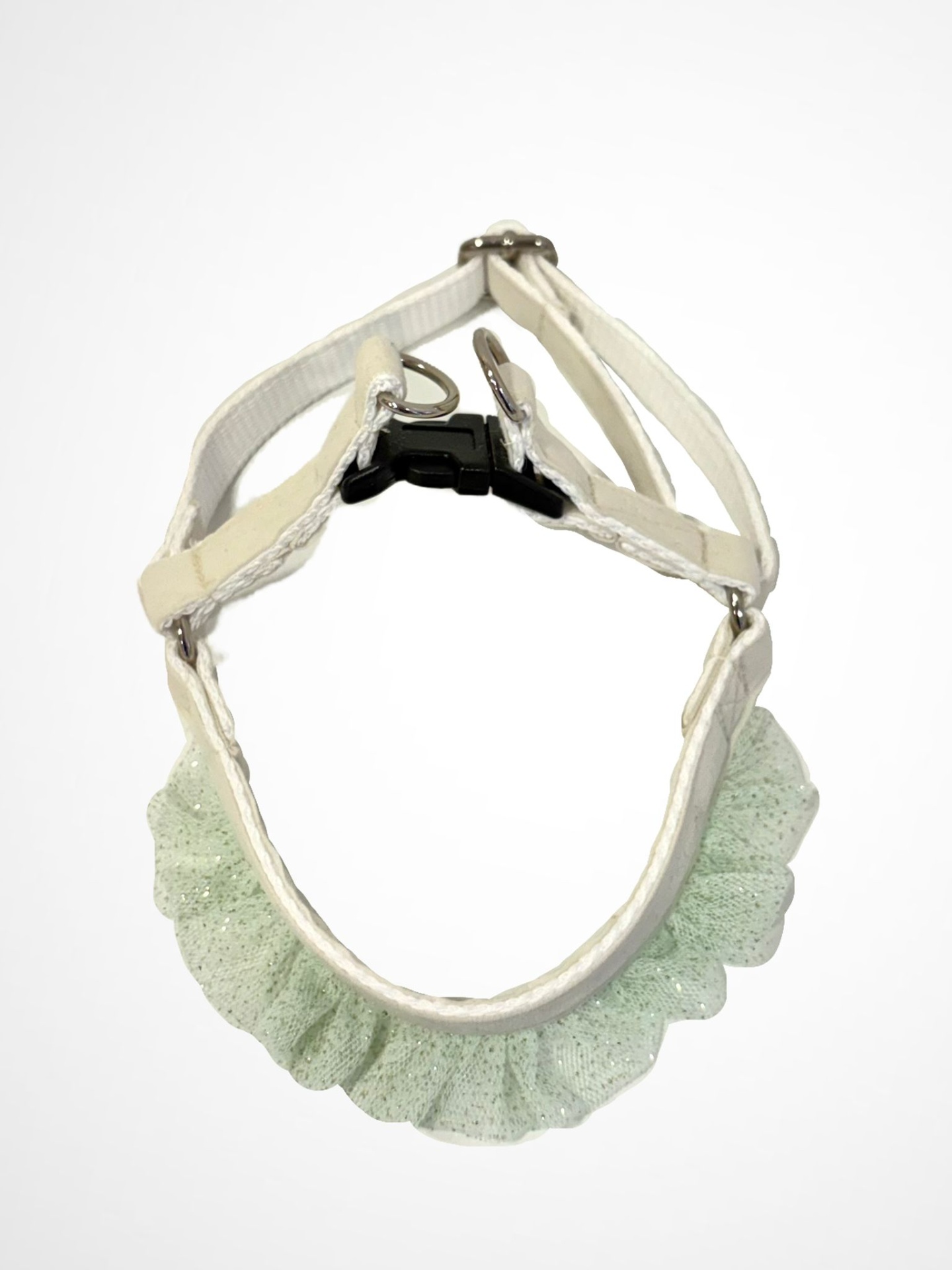 Coleira para animal de estimação branca com detalhe verde brilhante