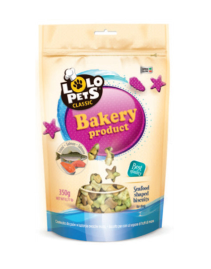 Embalagem de biscoitos para animais de estimação em forma de frutos do mar