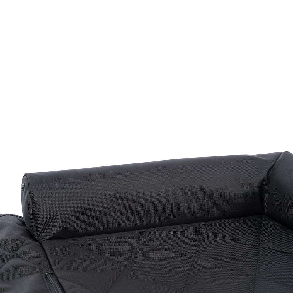 cama preta para animais com padrão acolchoado em losango e rolo acolchoado