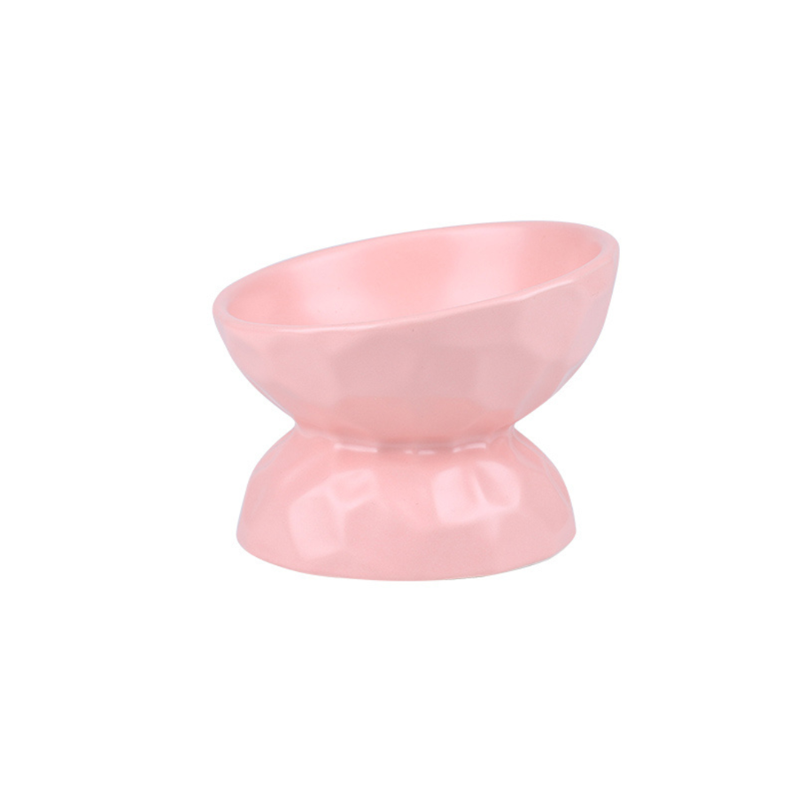 tigela para pets rosa em cerâmica com textura facetada