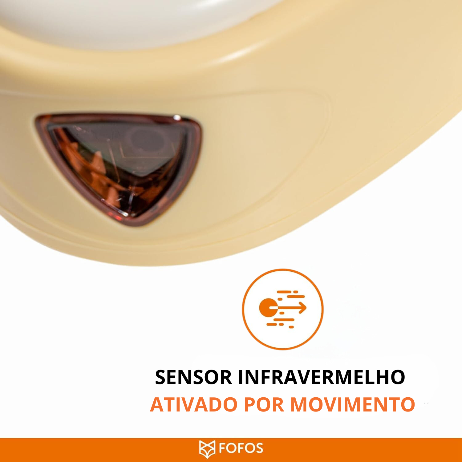 Sensor infravermelho ativado por movimento amarelo com lente triangular castanha.