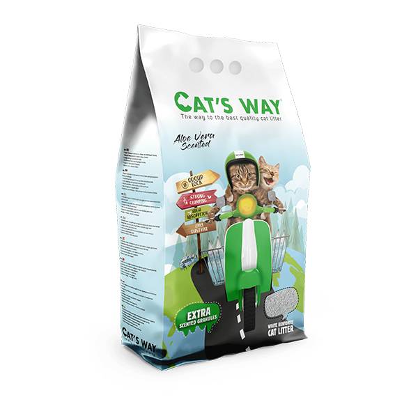 Saco de areia para gatos CAT'S WAY com aloe vera e imagens de gatos