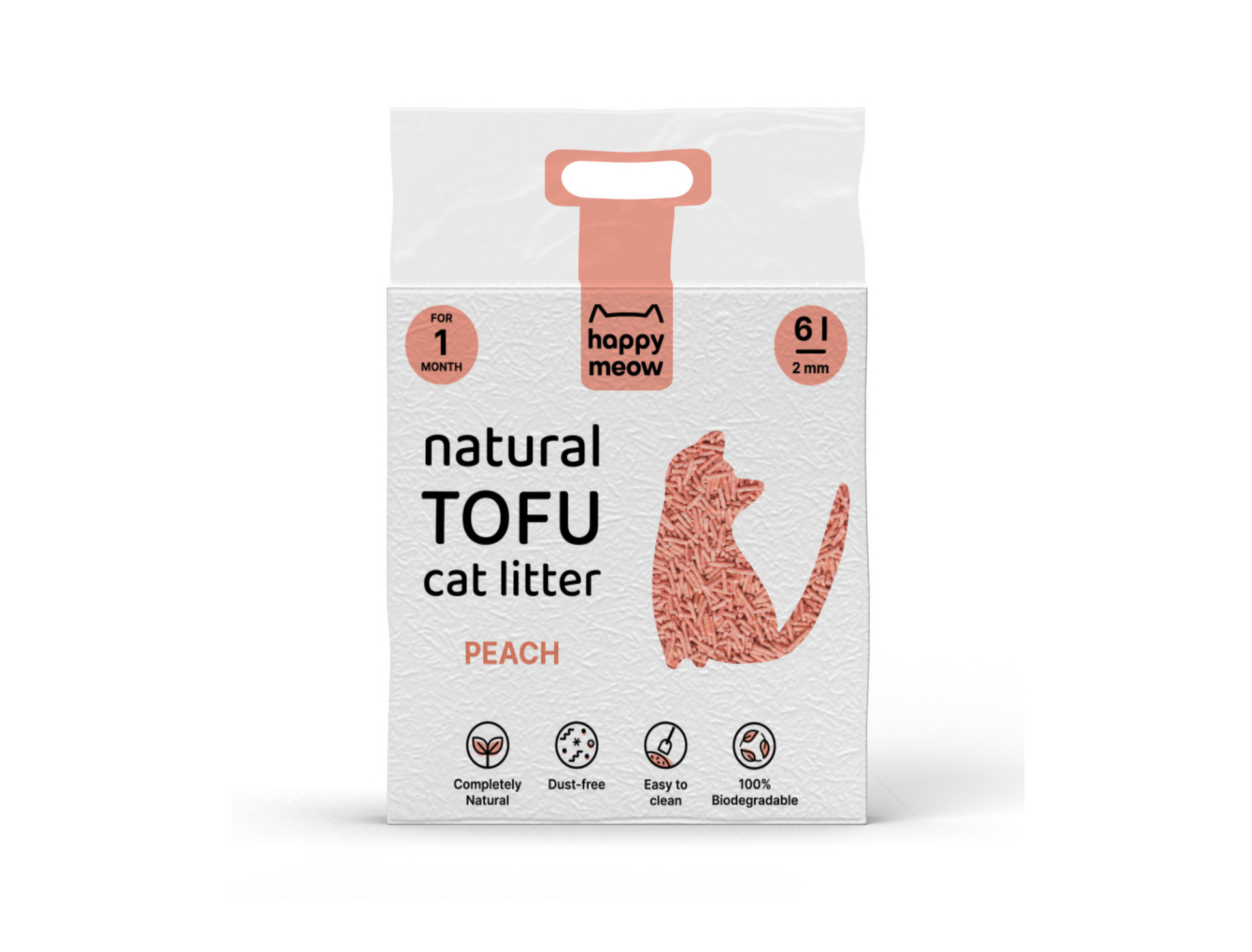 Saco branco de areia natural de tofu para gatos com fragrância pêssego