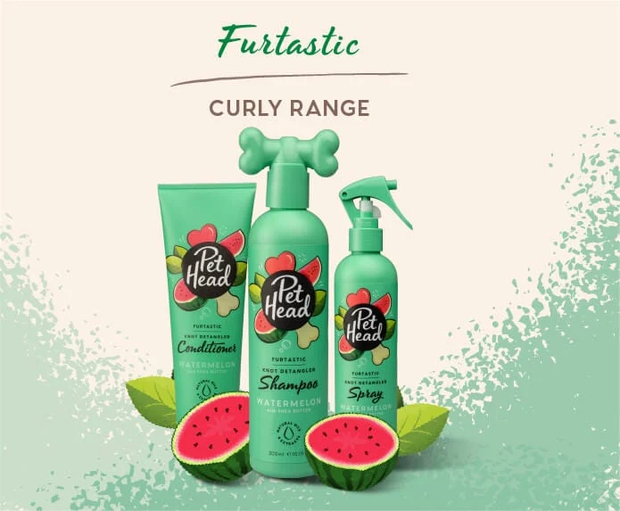 Produtos Pet Head para cães com aroma Watermelon da gama Furtastic Curly Range