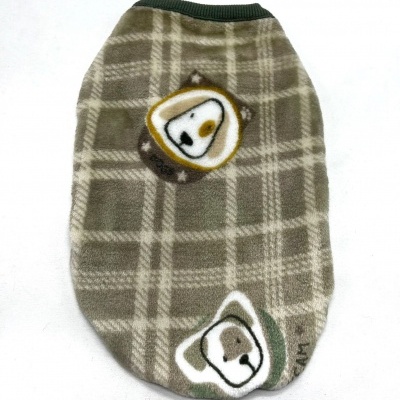 Camisola polar xadrez bege e castanho para cão com bordados de cães