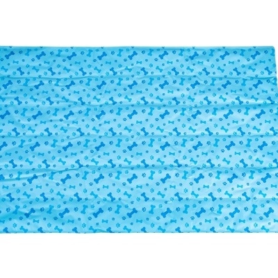 Colchão de cão azul com padrão de ossinhos