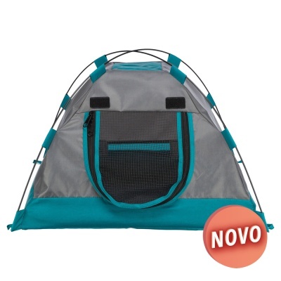 Tenda portátil cinza e turquesa com janela de malha e etiqueta NOVO