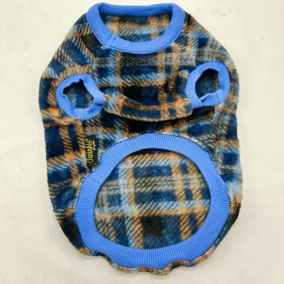 Camisola para cão com padrão xadrez azul e castanho