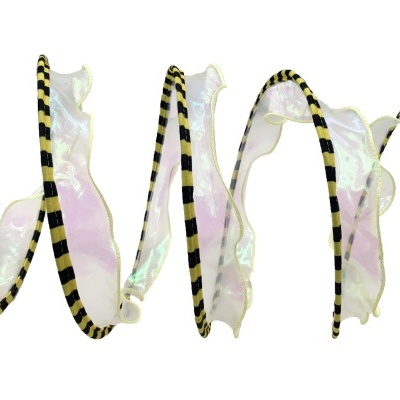 Adorno espiral decorativo amarelo e preto com asas translúcidas e extremidades de pelúcia